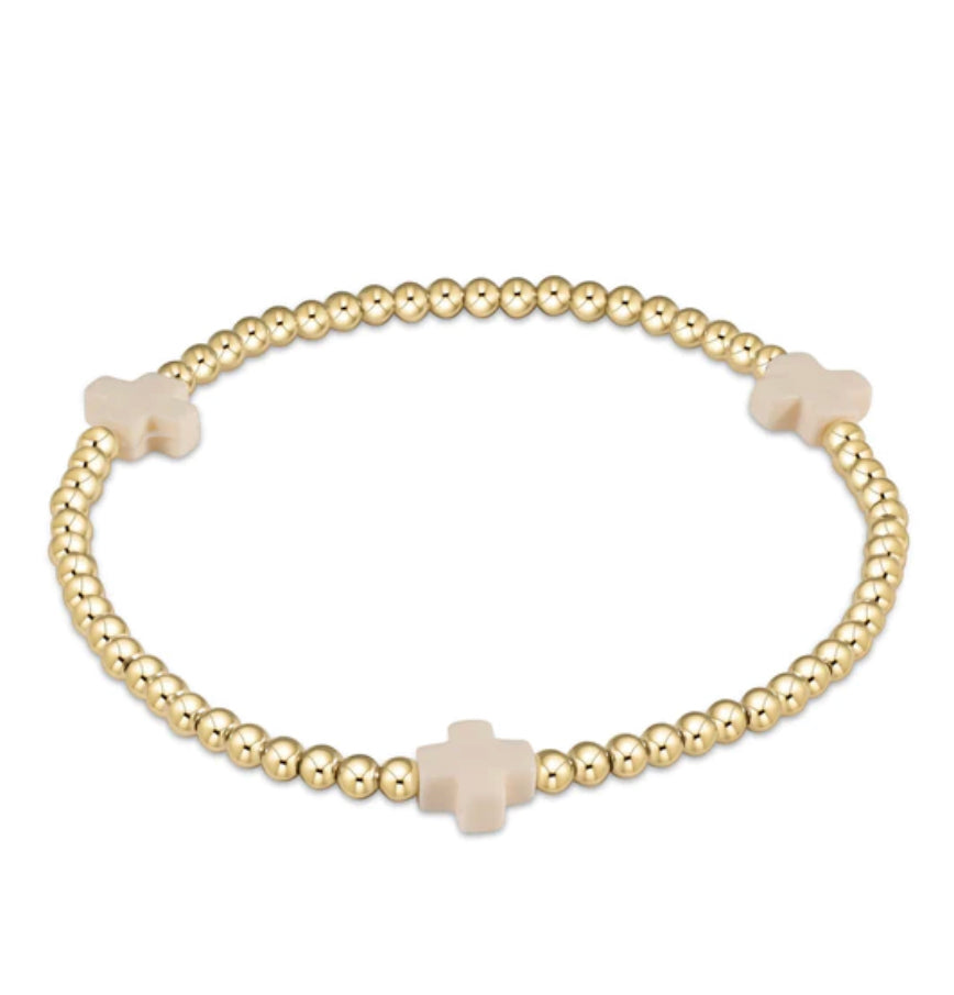 Enewton Signature Cross Gold Pattern 3mm Bead Bracelet - Off-White