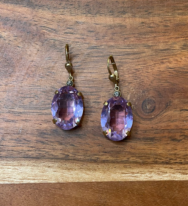La Vie Parisienne By Catherine Popesco Lilac Oval Crystal Earrings