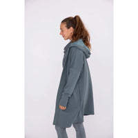 Longline Hooded Fleece Lined Cardigan - Blue Green