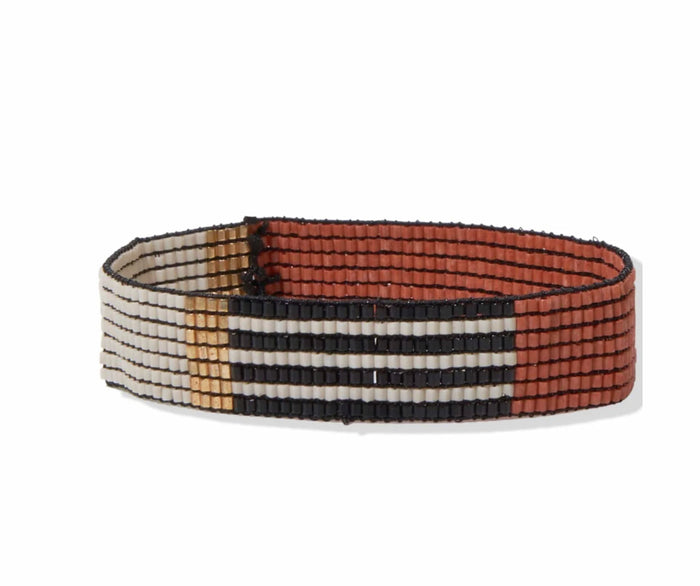 Ink + Alloy Rust Ivory & Gold Color Block Small Luxe Stretch Bracelet