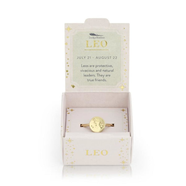 Lucky Feather Zodiac Signet Ring - Leo