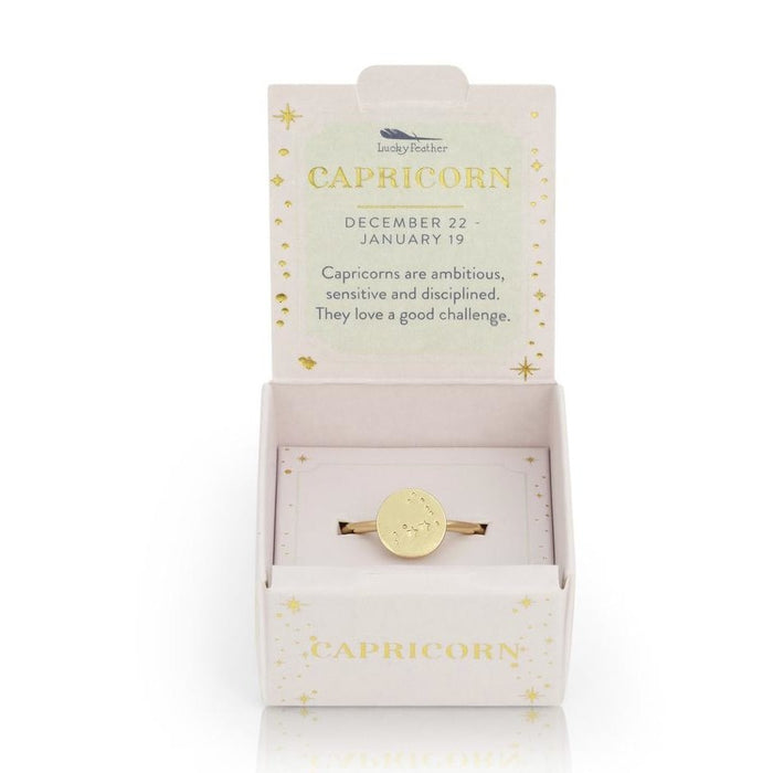 Lucky Feather Zodiac Signet Ring - Capricorn