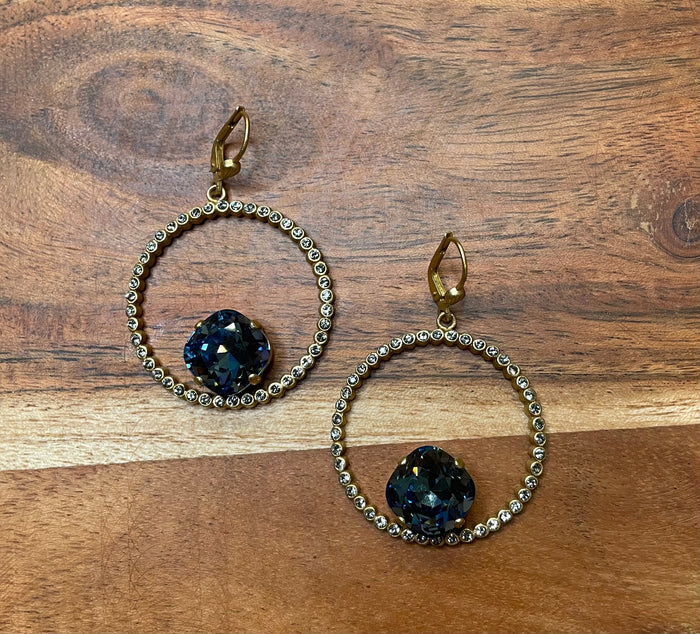 La Vie Parisienne By Catherine Popesco Lake Blue & Graphite Hoop Crystal Earrings