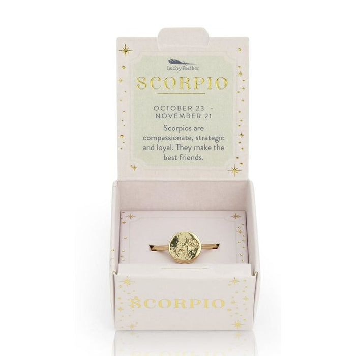 Lucky Feather Zodiac Signet Ring - Scorpio