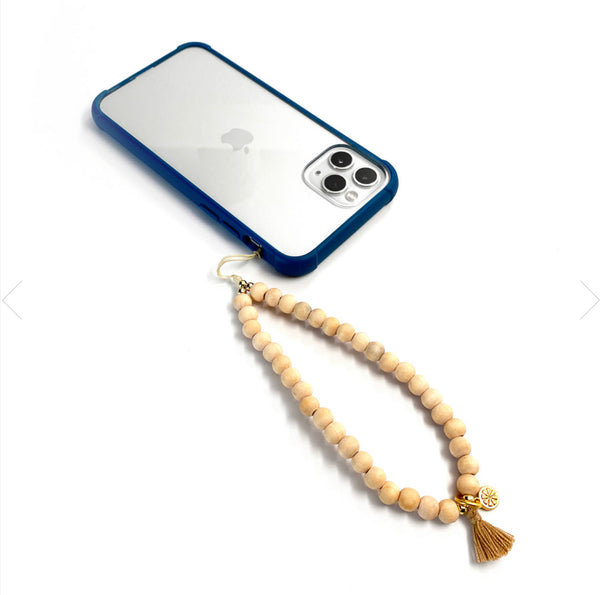 All In The Wrist Phone Strap - Natural Wood Beads