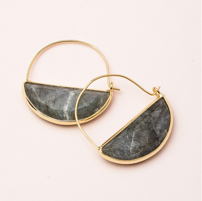 Scout Stone Prism Hoop Earrings Labradorite Stone Of Magic and Gold