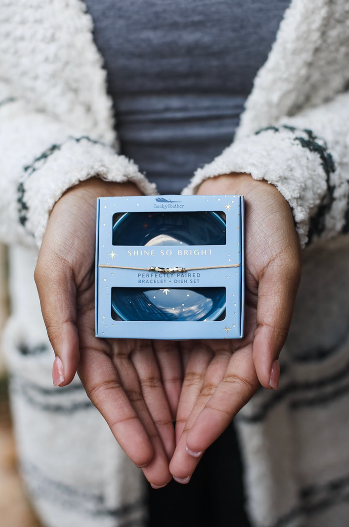 Lucky Feather Shine So Bright Bracelet + Dish Set