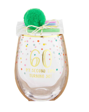 Mud Pie 60th Birthday Wine Glass and Candle Set - The Boutique at Fresh